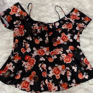 Flower Black Peplum Top